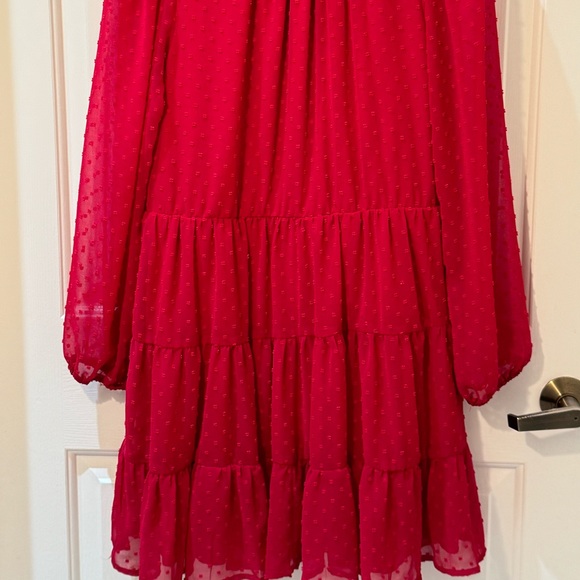 EUC- Altar’d State Red Swiss Dot Tiered Long Sleeve Mini Dress - Picture 5 of 13